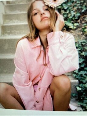 Zara Pink denim Button-Up Oversized Jacket- new